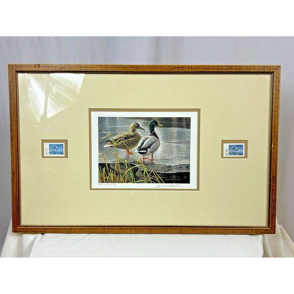 ROBERT BATEMAN 1985 Mallard Duck Pair-Signed/Framed Limited Edition Print+Stamps - Picture 3 of 16
